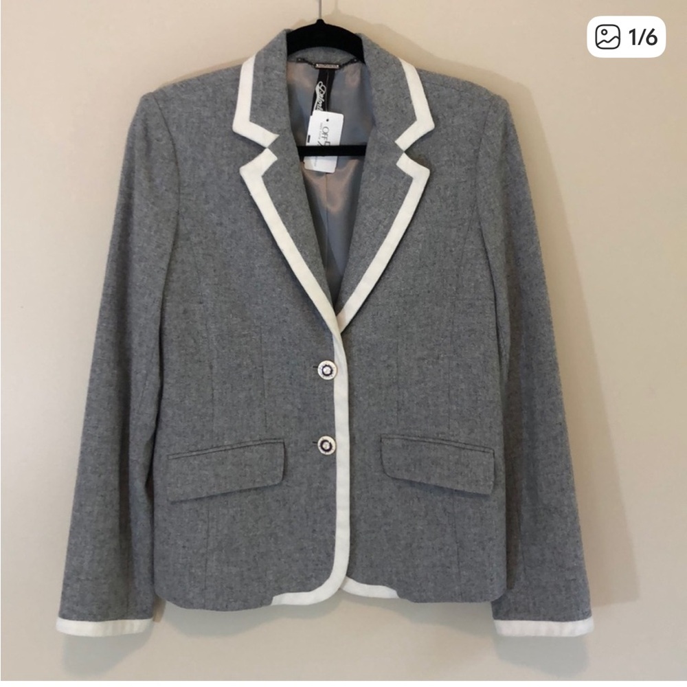 Gray Blazer with White Trim - Classic Tailored Jacket